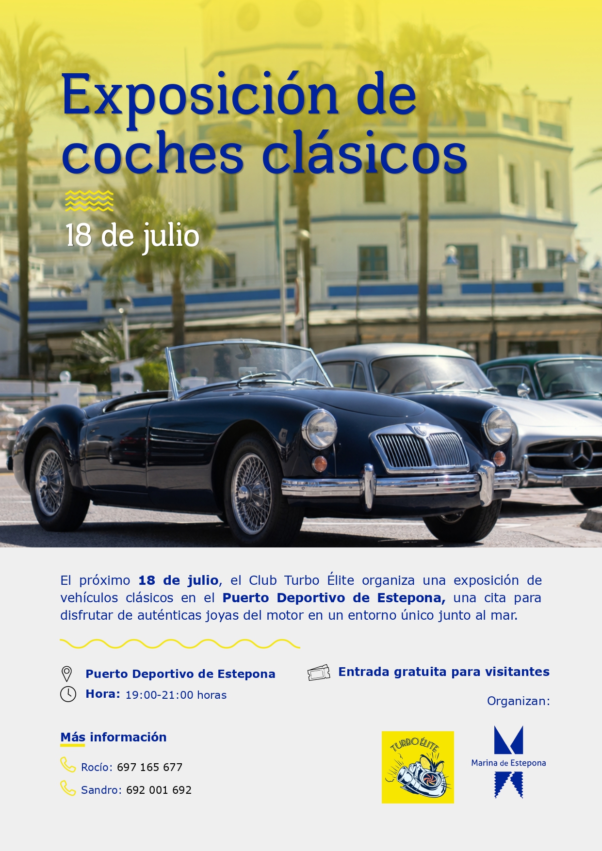 El Puerto Deportivo de Estepona acogerá una exposición de coches clásicos el sábado 18 de julio